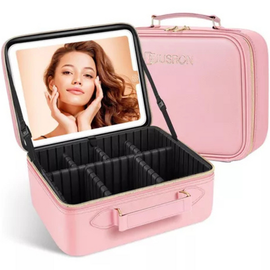 Organizador de maquillaje portátil con espejo LED