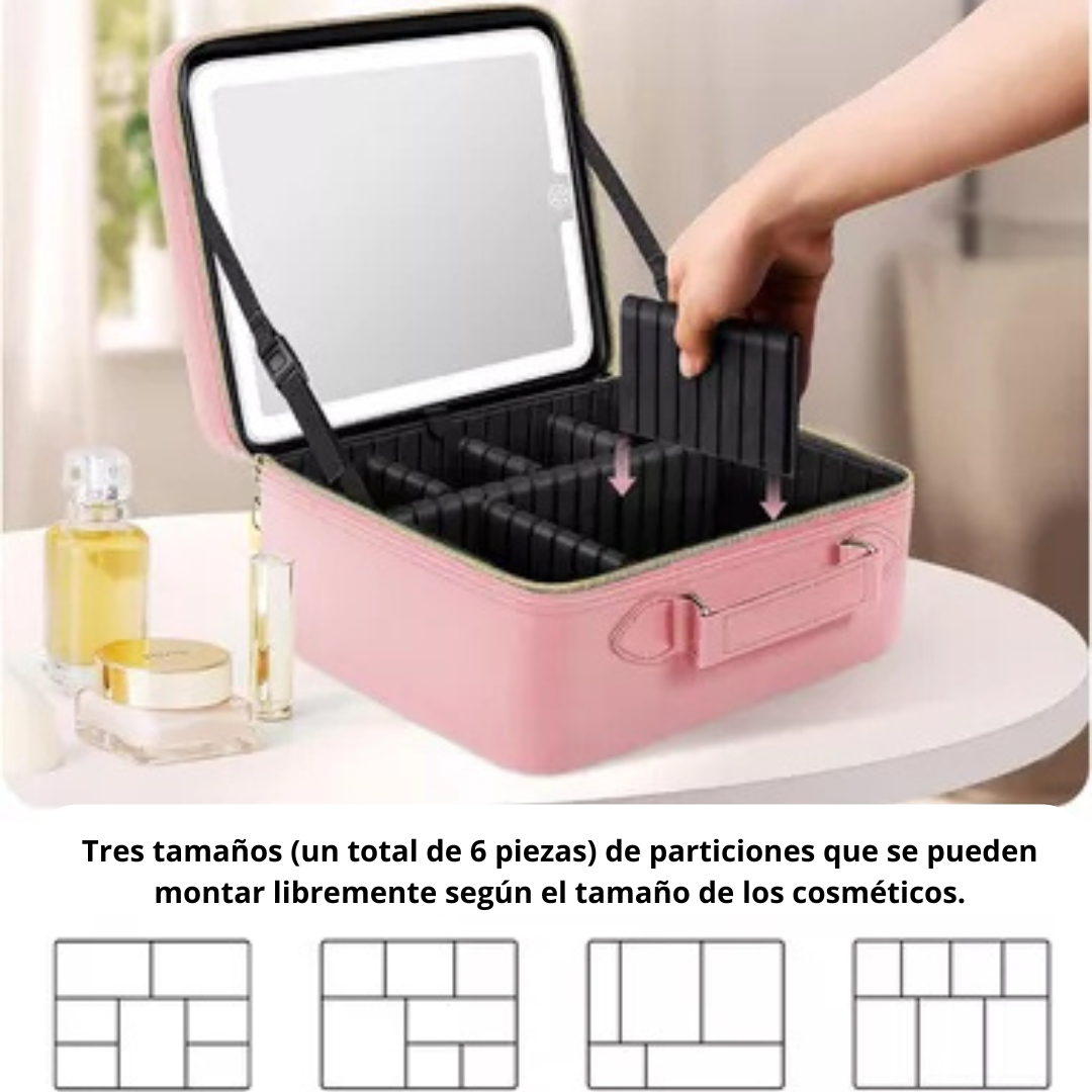 Organizador de maquillaje portátil con espejo LED